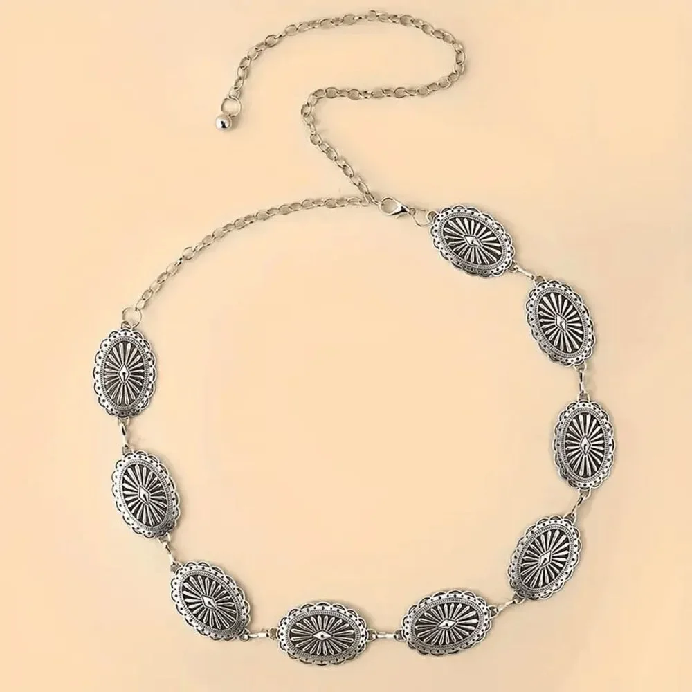 Western Boho Silver Concho Waist Chain Belt